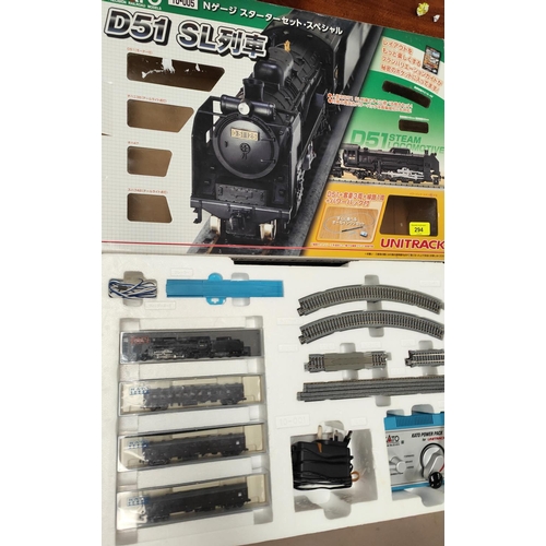 294 - A Japanese Kato N-gauge train set originally boxed Unitrack No. 10-005  D51 SL with train, carr... 