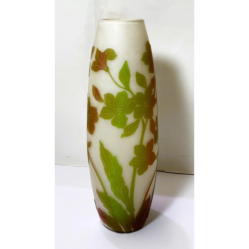 511 - Weis:  a vase of elongated oval design, overlaid and cut back with hellebores, signed, height 31cm