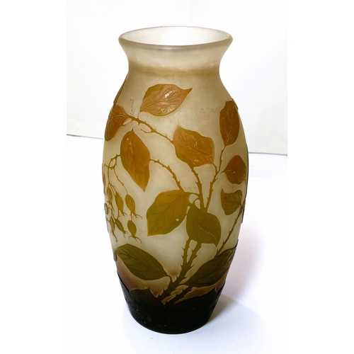 512 - Arsall:  an ovoid glass vase, overlaid and cut back with rosehips, etc, signed, height 29cm