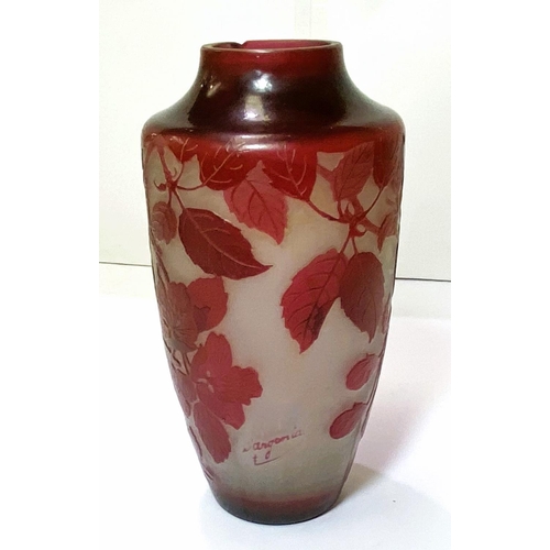 519 - D'Argental (Paul Nicolas):  a tapering vase overlaid and cut back with flowering cherry, signed, hei... 