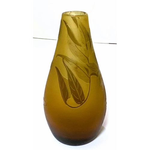 520 - D'Argental:  a small vase of swelling form, overlaid and cut back with wisteria, signed, height 13cm