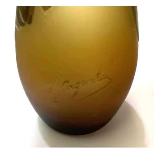 520 - D'Argental:  a small vase of swelling form, overlaid and cut back with wisteria, signed, height 13cm