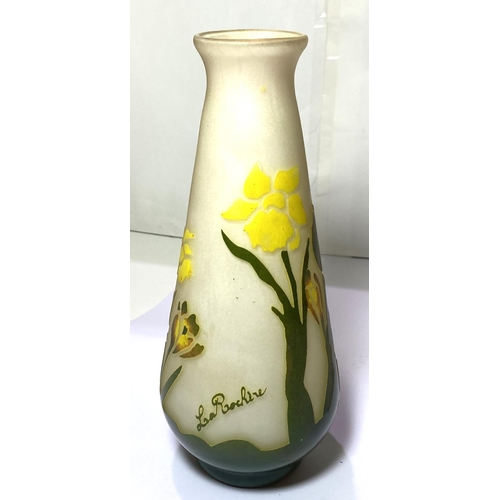 523 - La Rochère:  a modern vase of tapering form, overlaid and cut back with spring flowers, signed, with... 