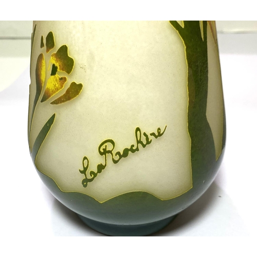 523 - La Rochère:  a modern vase of tapering form, overlaid and cut back with spring flowers, signed, with... 