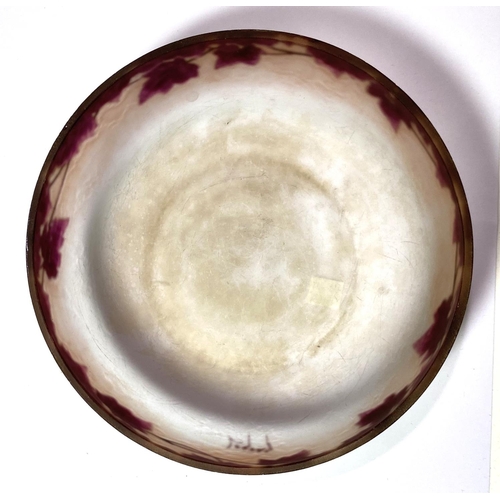 525 - Legras:  a circular bowl, overlaid and cut back with leaves, signed, diameter 20cm