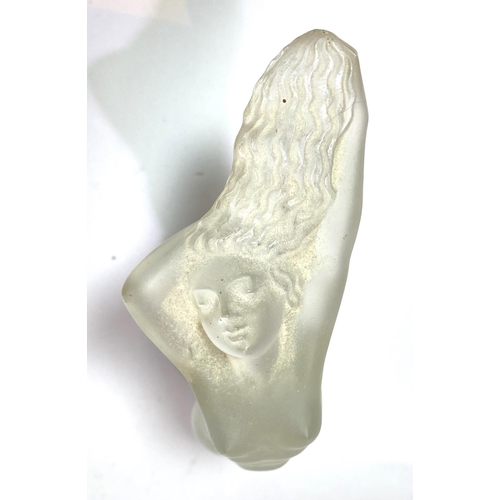 531 - René Lalique:  a frosted glass car mascot, Vitesse pattern, 17cm (small chip to base)