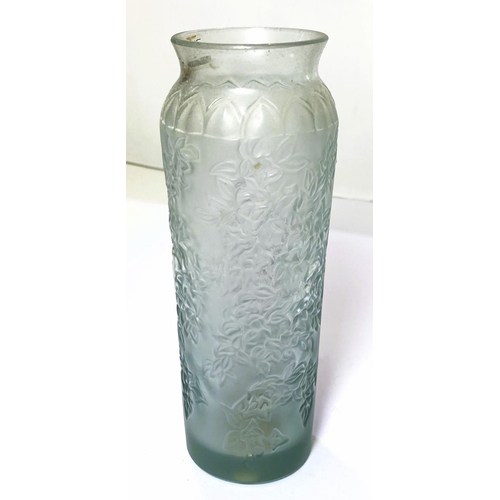 535 - René Lalique:  a cylindrical glass vase, Bougainvillaea, 18cm