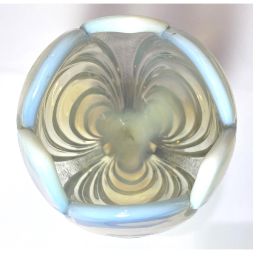 542 - A 1930's opalescent glass ovoid vase in the form of a crocus flower, on triform base, height 20cm