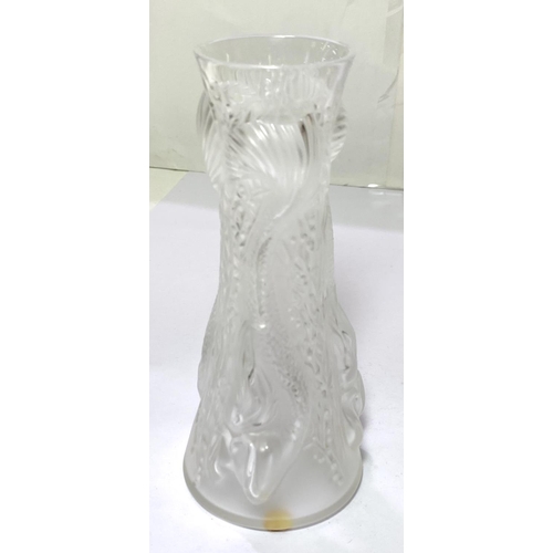 546A - René Lalique:  a waisted vase decorated vertically with mermaids, etched signature Lalique France, h... 