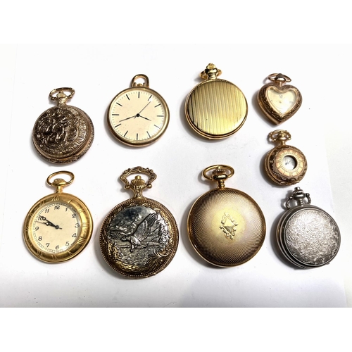 613 - 8 modern gilt pocket watches of varying size and another silver coloured