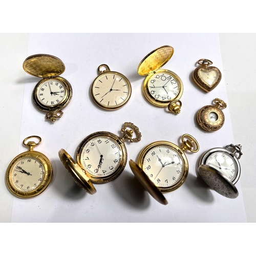 613 - 8 modern gilt pocket watches of varying size and another silver coloured