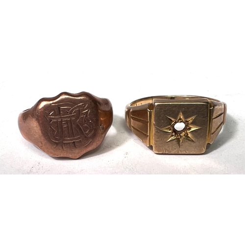 635 - Two gent's hallmarked gold signet rings (1 missing a stone), 14.5gm