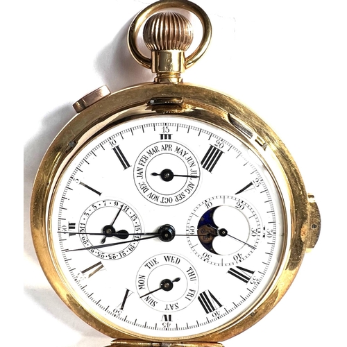 730 - An 18 carat hallmarked gold keyless hunter pocket watch, quarter repeating with 4 subsidiary dials i... 