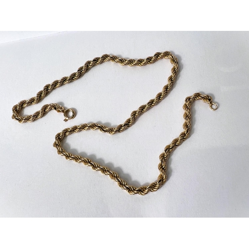 755 - A 9ct hallmarked gold rope twist chain, length 30cm, 10.5gms