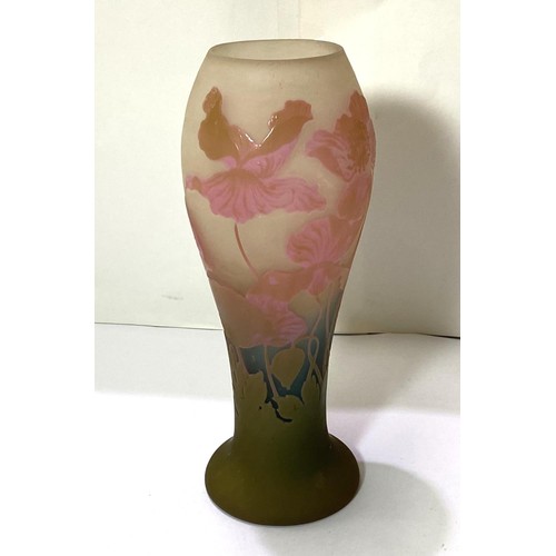 502 - Émile Gallé :  an inverted baluster cameo vase, overlaid and cut back with poppies, signed with star... 