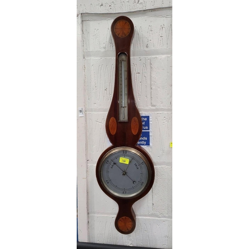 346 - An Edwardian inlaid mahogany barometer with thermometer 