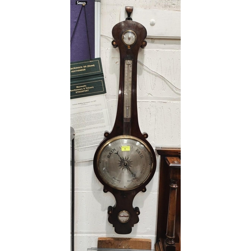 9 - An early19th century mercury column barometer with thermometer in mahogany banjo shaped case