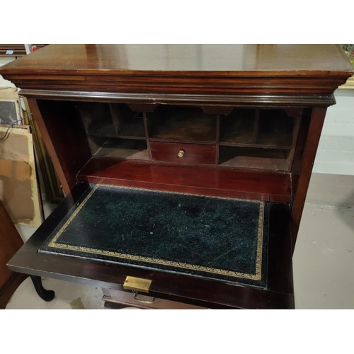 921 - An Edwardian inlaid mahogany secretaire with fall front and 3 drawers, on cabriole legs