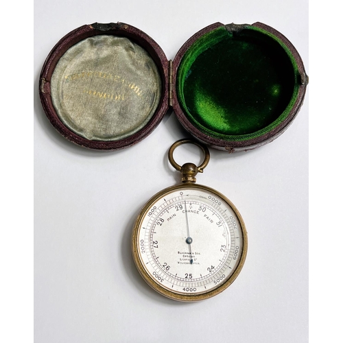 729 - A 19th century pocket barometer in original leather case, by Blackham & Son, Wolverhampton