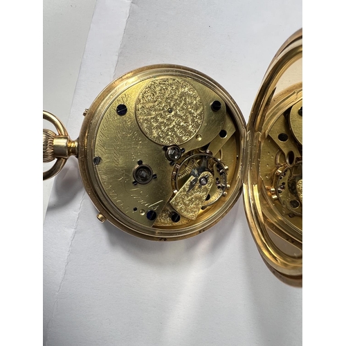 736 - An 18 carat hallmarked gold keyless open faced pocket watch with 2 subsidiary dials, crested backpla... 