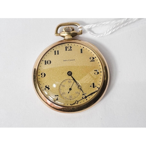 737 - A gent's 18 carat hallmarked gold keyless dress pocket watch, open faced, by Waltham, gross weight 7... 