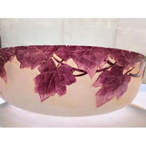 525 - Legras:  a circular bowl, overlaid and cut back with leaves, signed, diameter 20cm