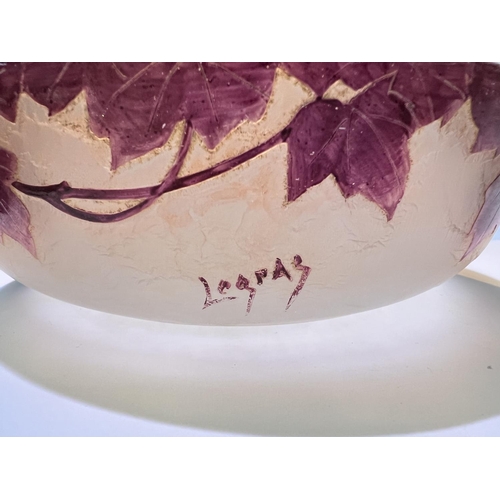 525 - Legras:  a circular bowl, overlaid and cut back with leaves, signed, diameter 20cm