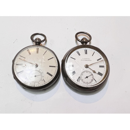 630 - Two pocket watches, open faced and key wound:  one H Samuel, Manchester, Chester 1895; one unma... 