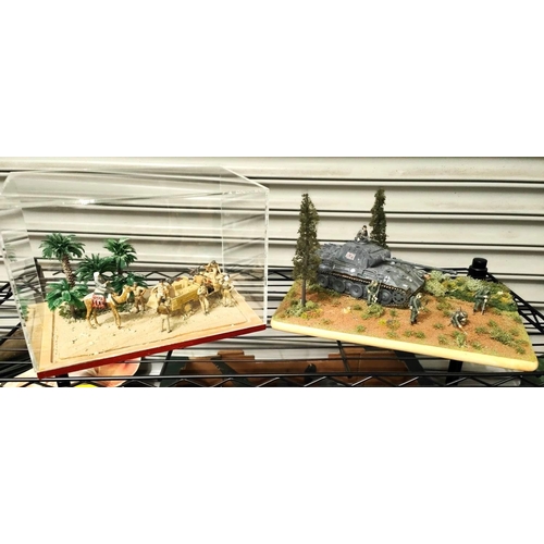 324D - Two scratch built military dioramas, one of soldiers mine sweeping ahead of tank and the other deser... 