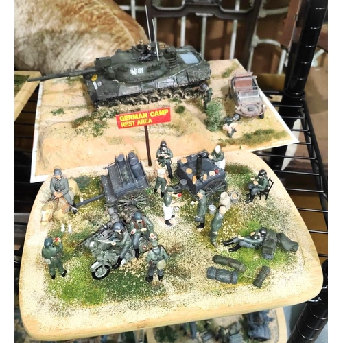 325C - Two scratch built dioramas one a meal time at camp, the other a tank crew needing a break and a sele... 