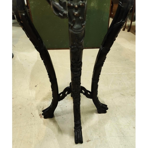 401 - A Chinese tall plant stand in carved and pierced hardwood, with inset marble top, height 97cm