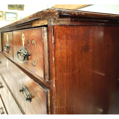 836 - An Irish 19th century mahogany chest of three long and three short drawers with painted advertising ... 