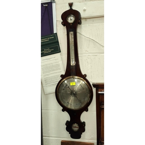 9 - An early19th century mercury column barometer with thermometer in mahogany banjo shaped case