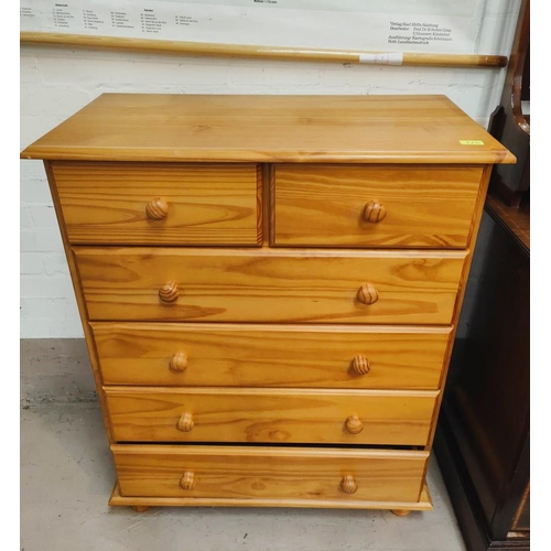 976 - A modern chest of 4 long and 2 short drawers in pine, height 101 x width 83 x depth 43cm 