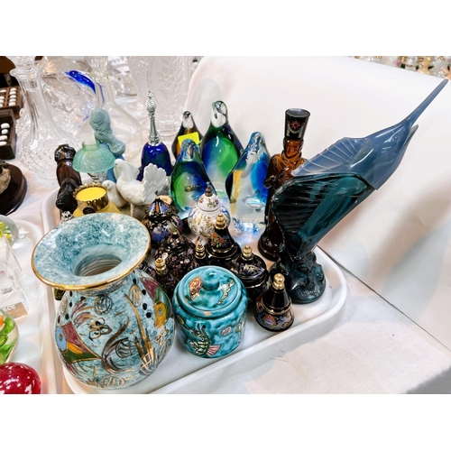 446 - Four limited edition glass penguin paperweights, perfume bottles and trinketware, other glass items