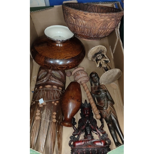 22 - A selection of African carved figures, treen etc