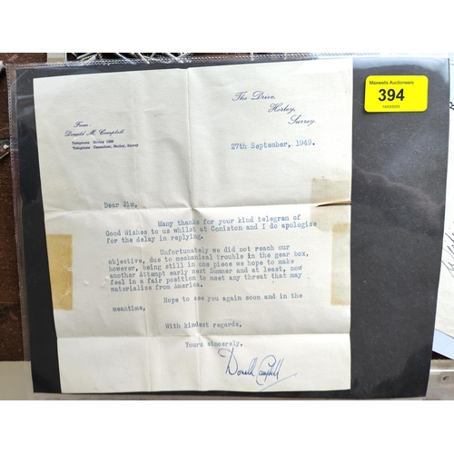 394 - An interesting signed letter from Donald Campbell British speed record breaker dated 27th September ... 