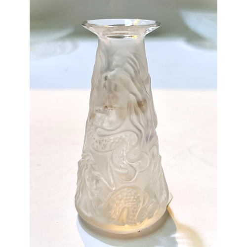 537 - René Lalique:  a waisted glass bud vase, Soliflore Sirene mermaid pattern, height 10cm