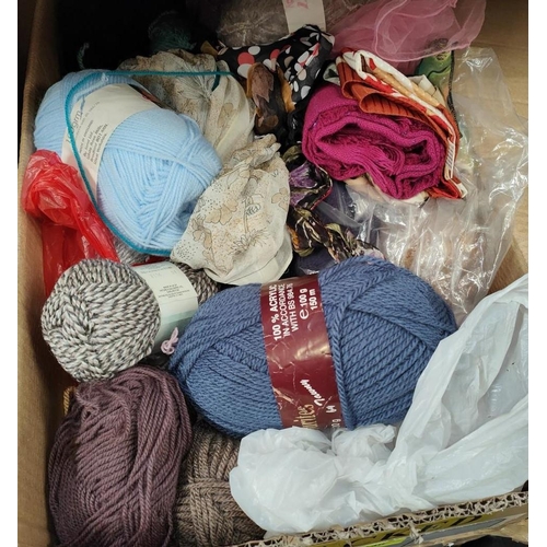 130 - A large collection of sewing and knitting items including wool, thread, knitting needles etc