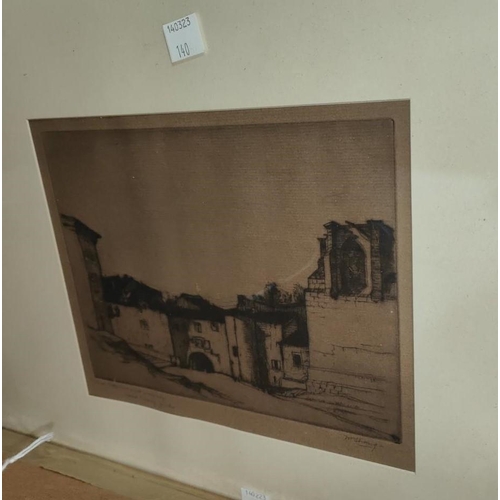 140 - WM Strang:  Street scene, artist signed etching, 15 x 20cm, framed; Ernest Hampshire:  Hou... 