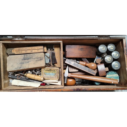 66 - A pine tool chest and contents vintage tools etc