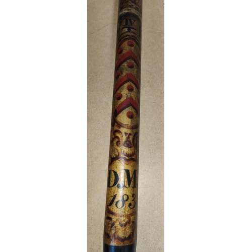 93 - A 19th century painted ash truncheon W IV R, initialled D.M.W. 1830, 48cm