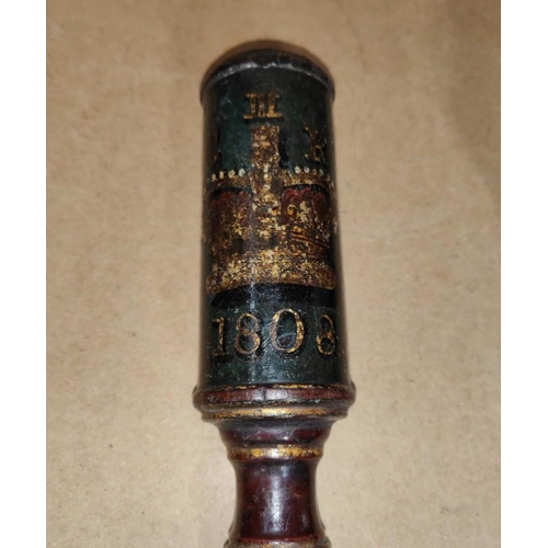 95 - A mahogany truncheon with painted decoration G III R, dated 1808, initialled:  *.12.D and T.M., 34cm