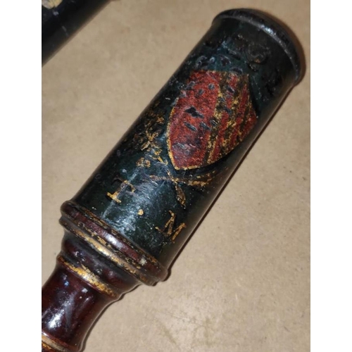 95 - A mahogany truncheon with painted decoration G III R, dated 1808, initialled:  *.12.D and T.M., 34cm