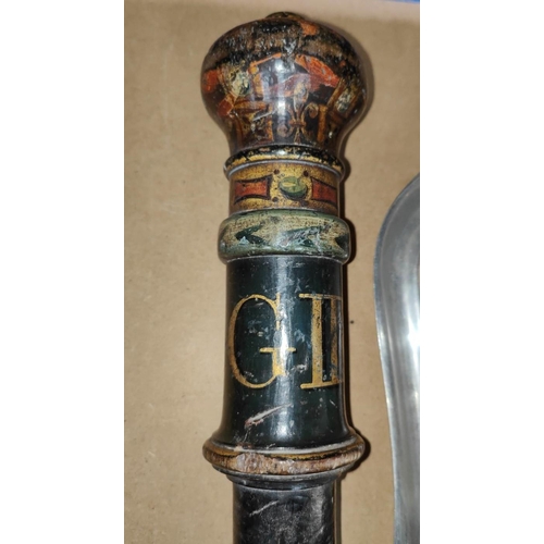 96 - A painted wood truncheon (beech?), with turned crown finial G III R, 47cm