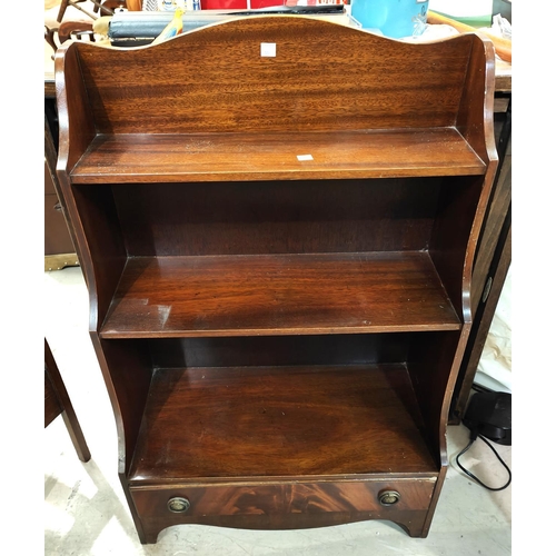 997 - A reproduction mahogany 2 height dwarf bookcase with drawer under; an oval dressing table mirror and... 