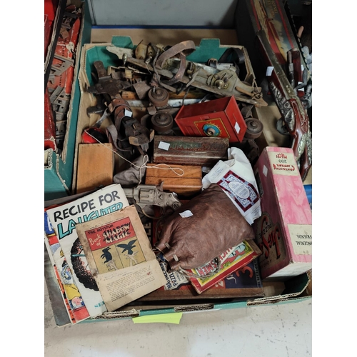 252 - A selection of vintage toys and games:  bagatelle; darts; dominoes; etc.