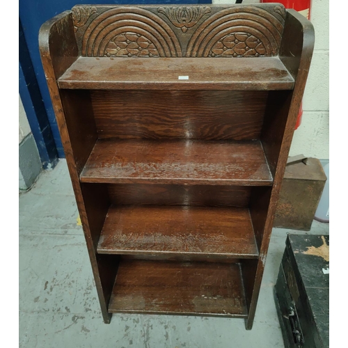 828 - A small 18th century cross banded oak corner cupboard; a narrow 4 height bookcase and a two height b... 