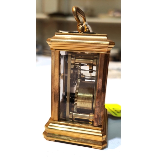 327 - A miniature brass cased carriage clock with time piece movement, ht. 8cm