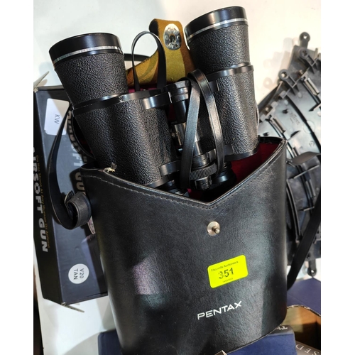 351 - A cased pair of Pentax 16 x 50 binoculars; an 